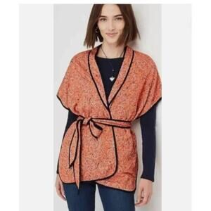 j. Jill Belted Quilted Ruana Sunset Paisley Front Tie Vest Jacket S-L one size